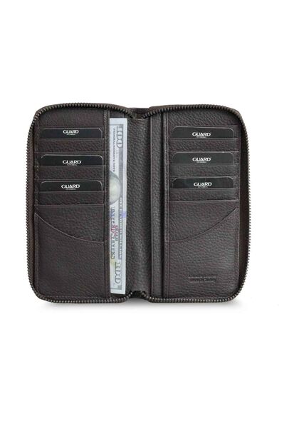 Guard Matte Brown Zipper Portfolio Wallet - Thumbnail