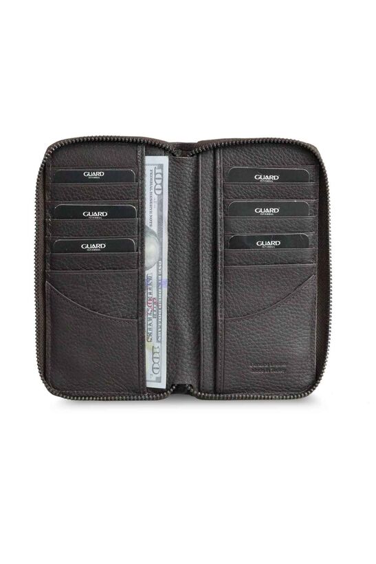 Guard Matte Brown Zipper Portfolio Wallet