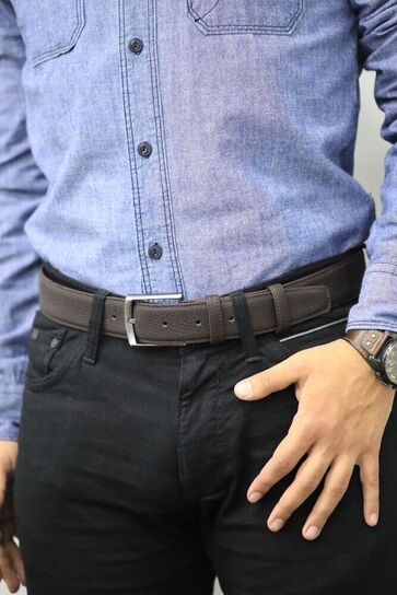 Guard Matte Leather Men's Belt 4 Cm - Brown - Thumbnail