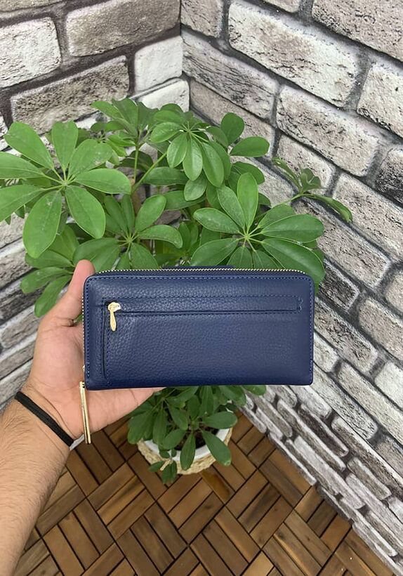 Guard Matte Navy Blue Zippered and Leather Pleated Hand Portfolio