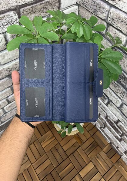 Guard Matte Navy Blue Zippered and Leather Pleated Hand Portfolio - Thumbnail