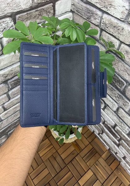 Guard Matte Navy Blue Zippered and Leather Pleated Hand Portfolio - Thumbnail