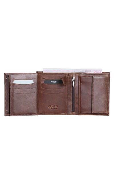 Guard Multi-Compartment Vertical Antique Brown Leather Men's Wallet - Thumbnail