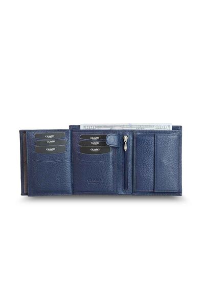 Guard Multi-Compartment Vertical Navy Blue Leather Men's Wallet - Thumbnail