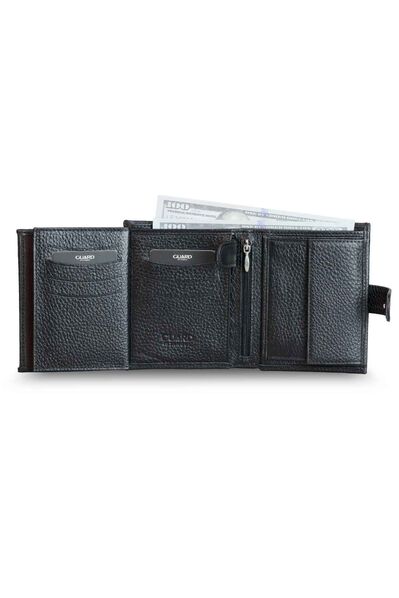 Guard Multi-Compartment Vertical Black Leather Men's Wallet - Thumbnail