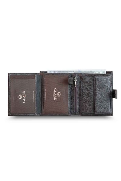 Guard Multi-Compartment Vertical Brown Leather Men's Wallet - Thumbnail