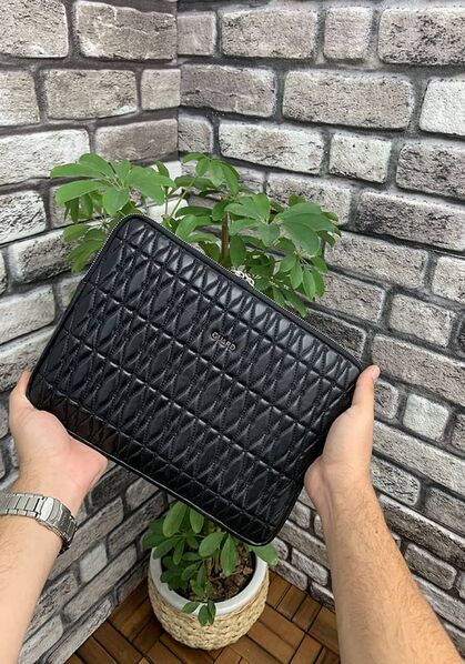 Guard Embroidery Patterned Black Clutch Bag - Thumbnail