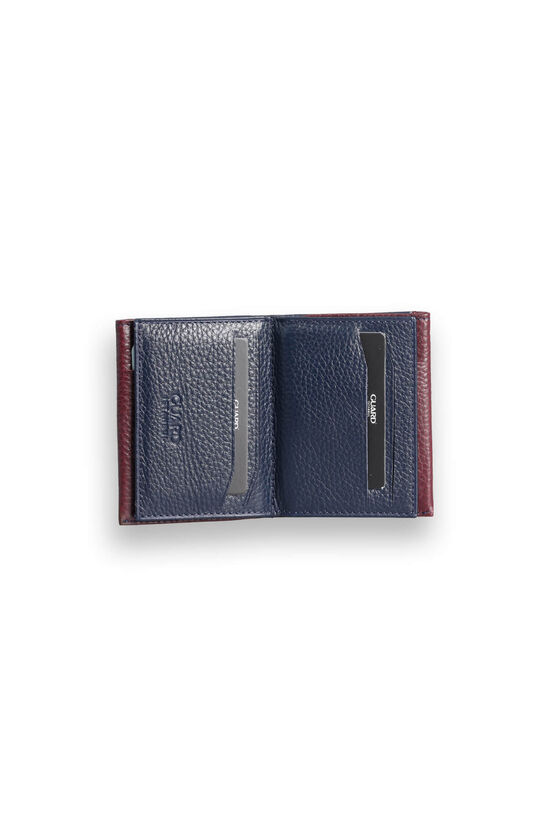 Guard Navy Blue - Burgundy Dual Color Compartment Genuine Leather Card Holder