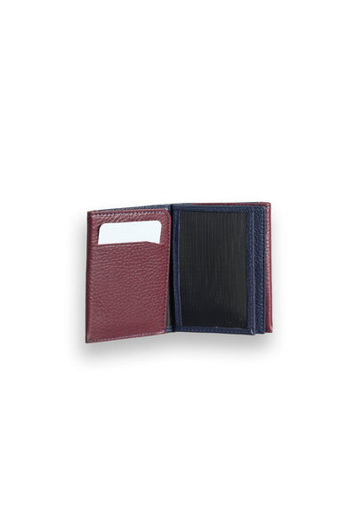 Guard Navy Blue - Burgundy Dual Color Compartment Genuine Leather Card Holder - Thumbnail