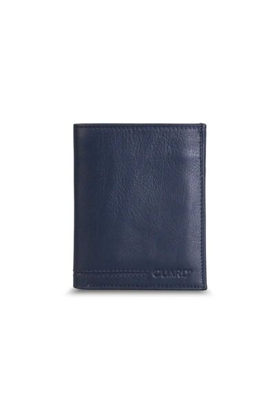 Guard Navy Blue Cross Card Slot Leather Men's Wallet - Thumbnail