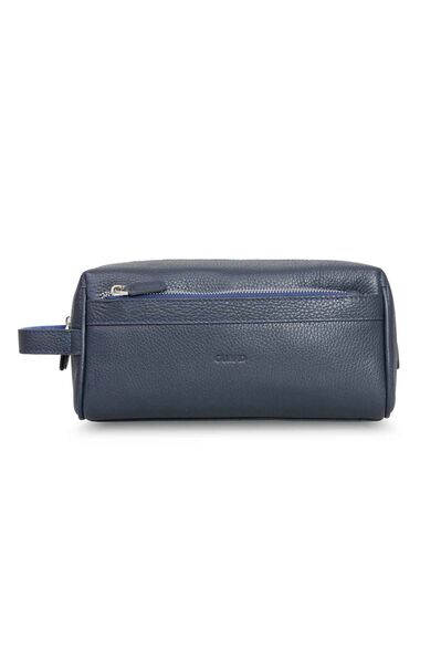 Guard Navy Blue Double Compartment Genuine Leather Unisex Handbag - Thumbnail
