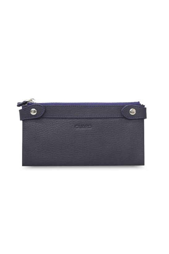 Guard Navy Blue Double Zippered Leather Women's Wallet with Phone Compartment