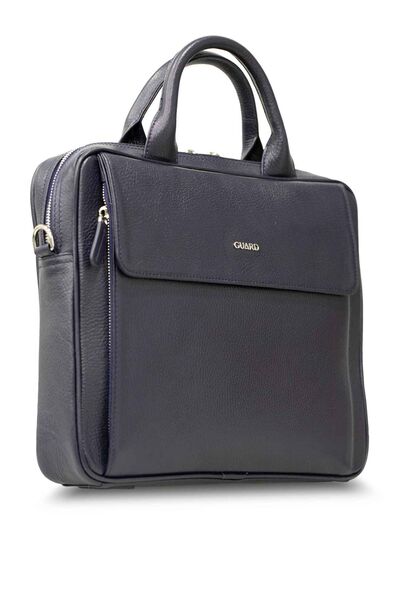 Guard Navy Blue Genuine Leather 14' inch Laptop Bag - Thumbnail
