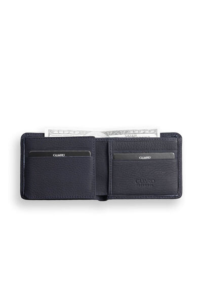 Guard Navy Blue Matte Sport Special Stitching Patterned Leather Men's Wallet - Thumbnail