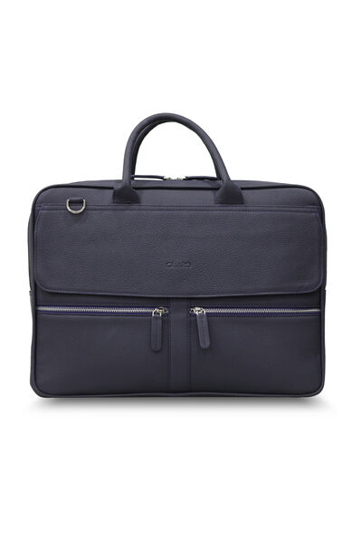 Guard Navy Blue Mega Size Genuine Leather Briefcase with Laptop Entry - Thumbnail