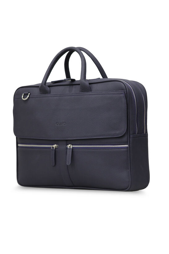 Guard Navy Blue Mega Size Genuine Leather Briefcase with Laptop Entry