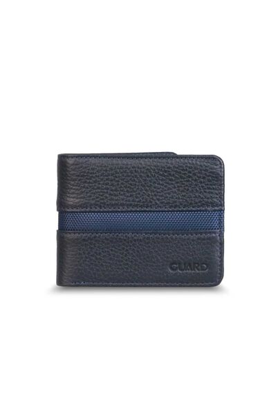Guard Navy Blue Sport Striped Leather Men's Wallet - Thumbnail