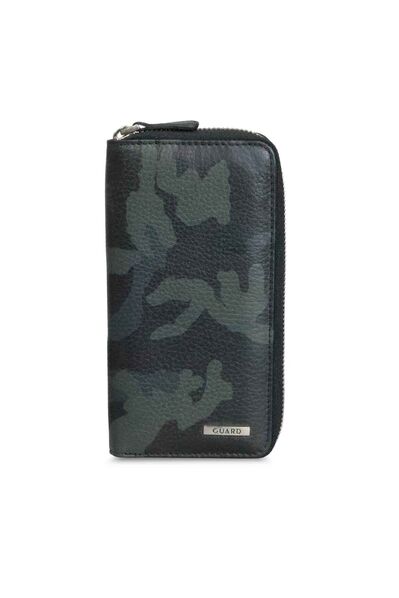 Guard Navy Blue Camouflage Printed Leather Zipper Wallet - Thumbnail