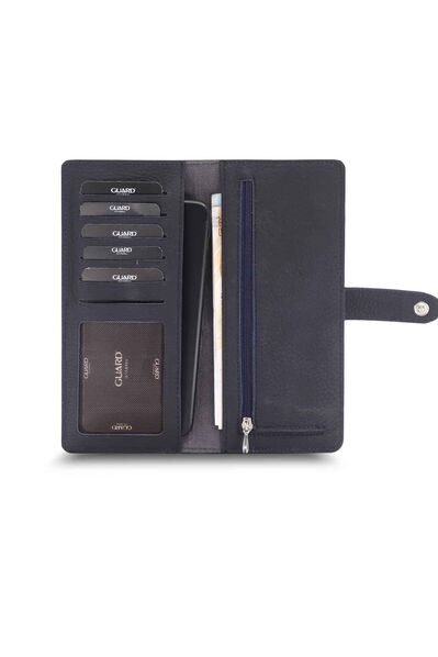 Guard Dark Blue Leather Phone Wallet with Card and Money Slot - Thumbnail
