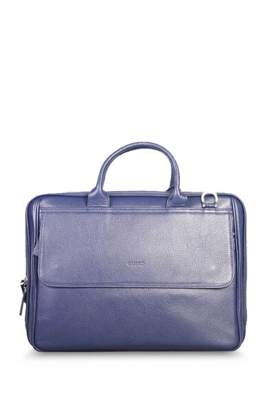 Guard Navy Blue 15.4 Inch Genuine Leather Briefcase With Laptop Compartment - Thumbnail