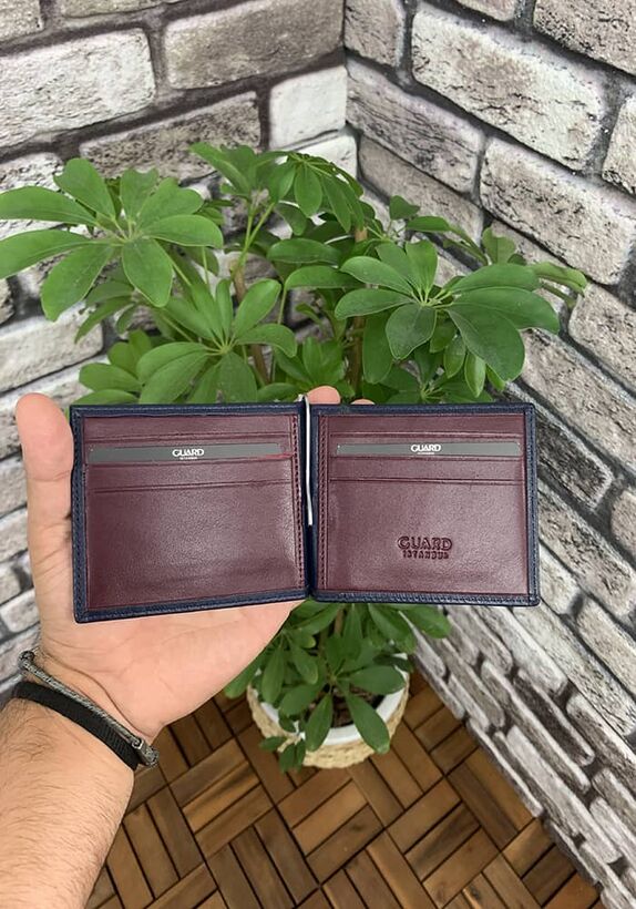 Guard Navy Blue/ Claret Red Clip Leather Card Holder