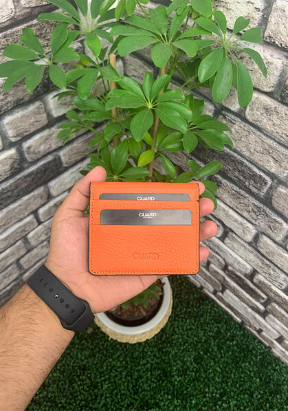 Guard Orange Paste Design Leather Card Holder - Thumbnail