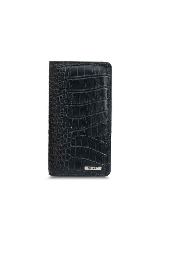 Guard Phone Entry Croco Patterned Black Leather Unisex Wallet