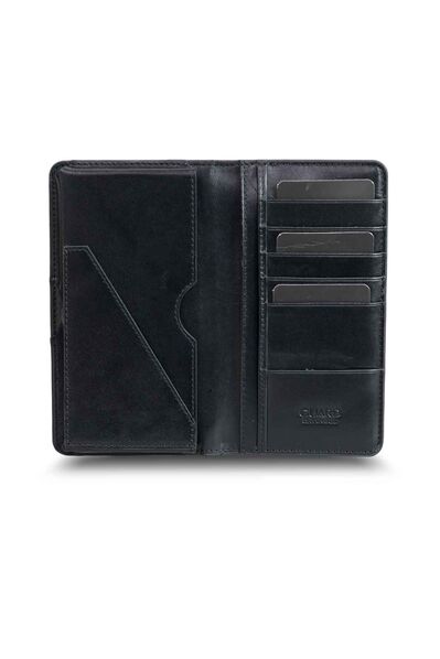 Guard Phone Entry Croco Patterned Black Leather Unisex Wallet - Thumbnail