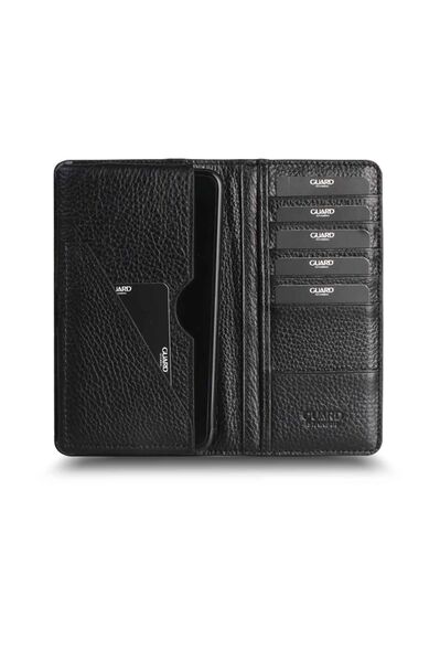 Black Leather Unisex Wallet with Guard Phone Entry - Thumbnail