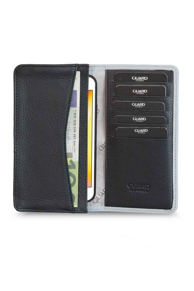 Guard Gray Black Leather Portfolio Wallet with Phone Entry - Thumbnail