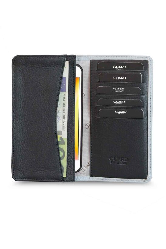 Guard Gray Black Leather Portfolio Wallet with Phone Entry