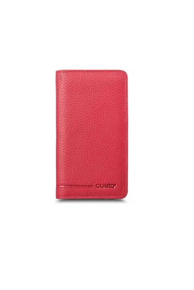 Red Leather Unisex Wallet with Guard Phone Entry - Thumbnail