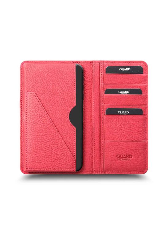 Red Leather Unisex Wallet with Guard Phone Entry