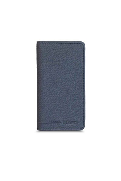 Guard Navy Blue Leather Portfolio Wallet with Phone Entry - Thumbnail