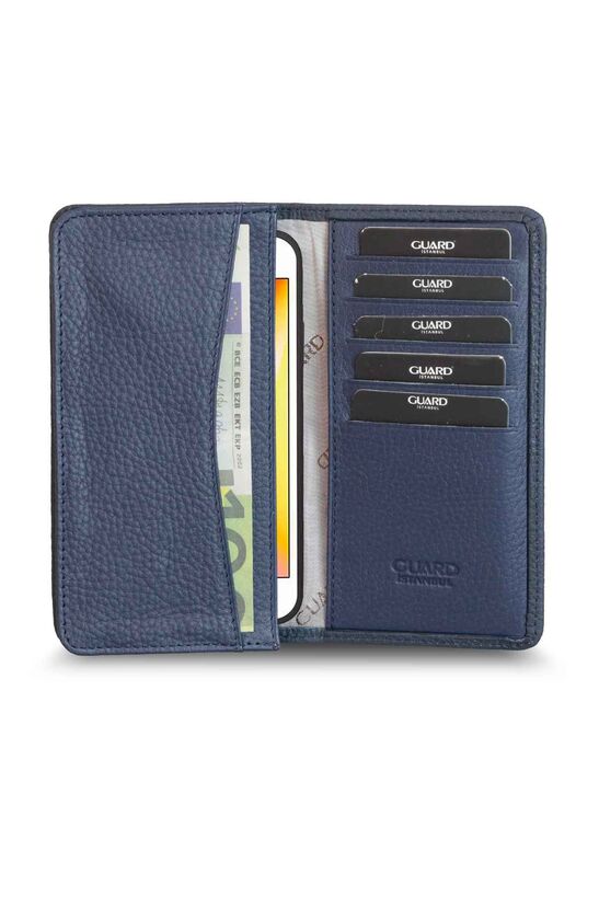 Guard Navy Blue Leather Portfolio Wallet with Phone Entry