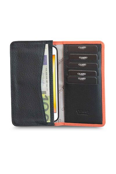 Guard Orange Black Leather Portfolio Wallet with Phone Entry - Thumbnail