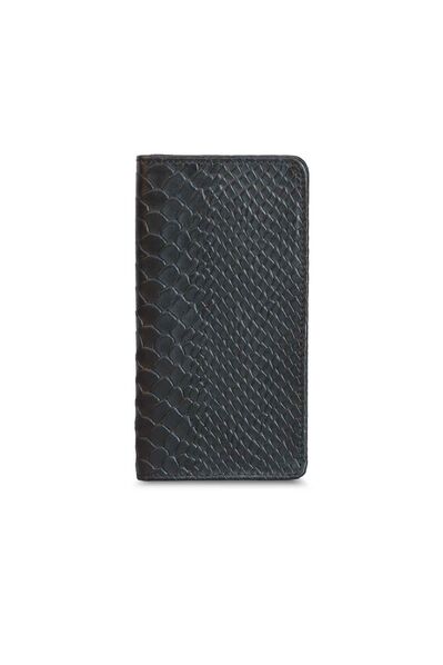 Guard Phone Entry Python Print Black Leather Portfolio Wallet - Thumbnail