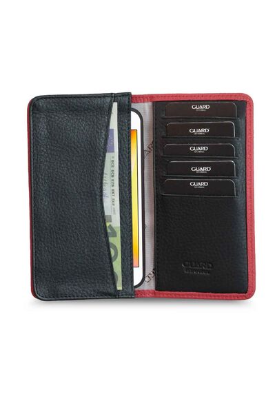 Guard Red Black Leather Portfolio Wallet with Phone Entry - Thumbnail