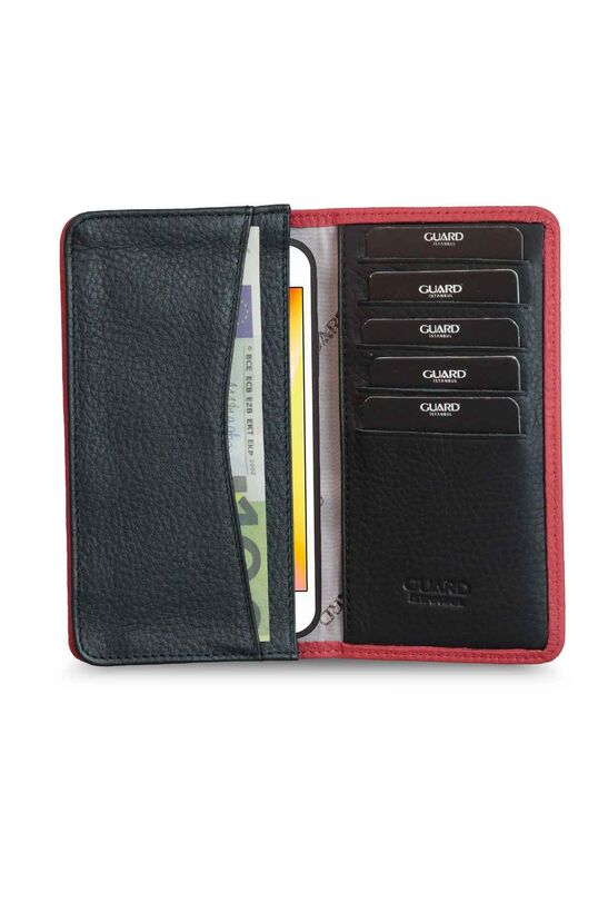 Guard Red Black Leather Portfolio Wallet with Phone Entry
