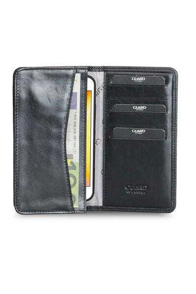 Guard Black Laser Printed Leather Portfolio Wallet with Phone Entry - Thumbnail
