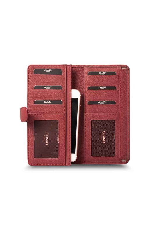 Guard Covered Leather Hand Portfolio with Telephone Entry - Claret Red