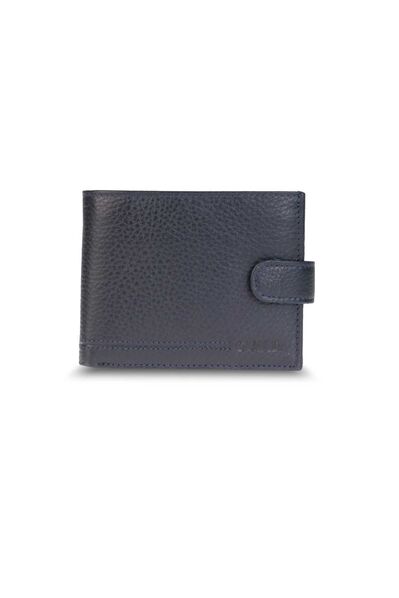 Horizontal Navy Blue Genuine Leather Men's Wallet with Guard Pat - Thumbnail