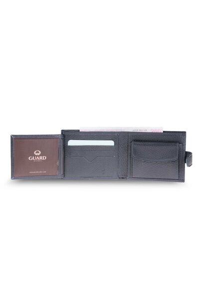 Horizontal Navy Blue Genuine Leather Men's Wallet with Guard Pat - Thumbnail