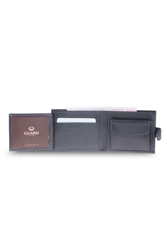 Horizontal Navy Blue Genuine Leather Men's Wallet with Guard Pat