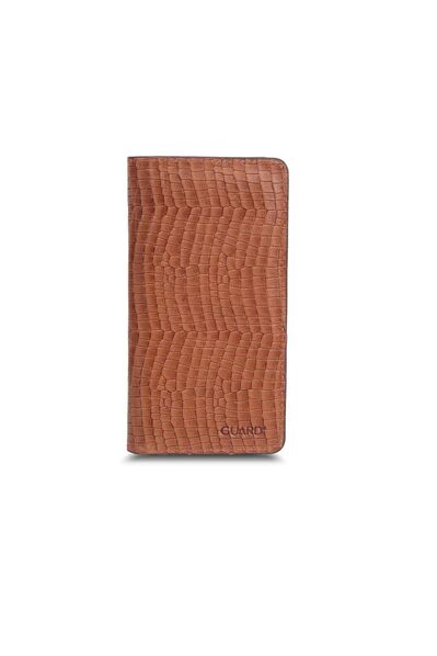 Guard Plus Tan-Brown Texas Printed Leather Unisex Wallet with Phone Entry - Thumbnail