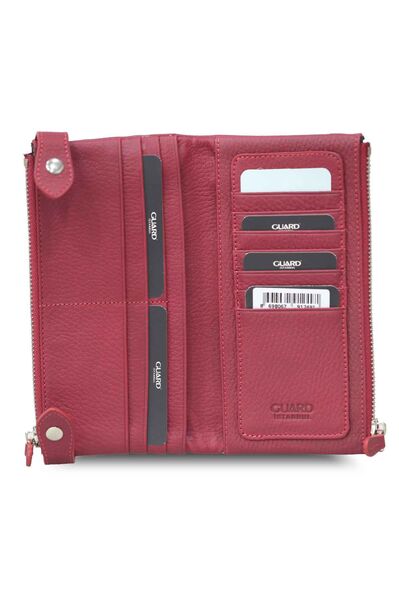 Guard Red Double Zippered Leather Women's Wallet with Phone Compartment - Thumbnail