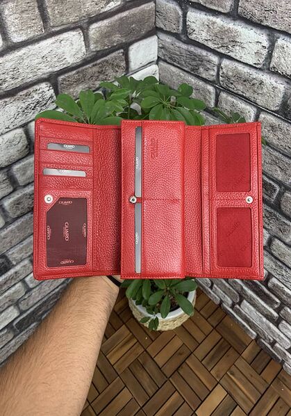 Guard Red Leather Zippered Women's Wallet - Thumbnail