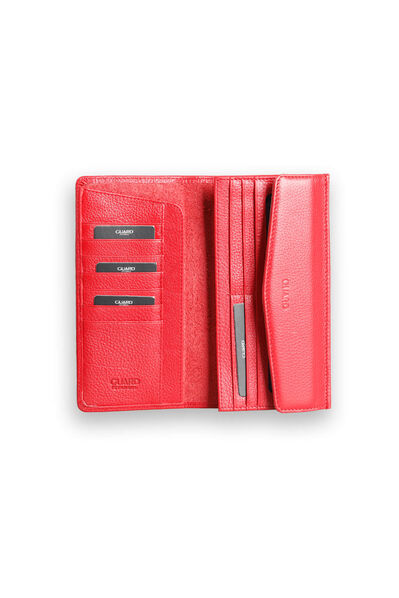 Guard Red Leather Women's Wallet with Phone Entry - Thumbnail