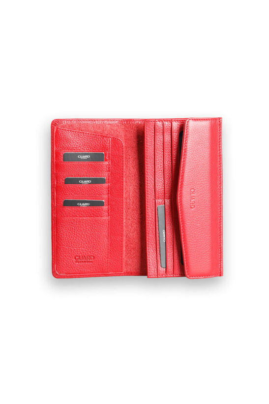 Guard Red Leather Women's Wallet with Phone Entry