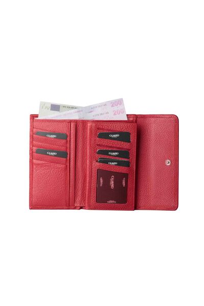 Guard Red Snap Fastener Genuine Leather Women's Wallet - Thumbnail